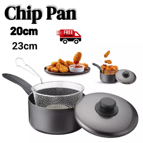 Black chips pan with frying - chips,