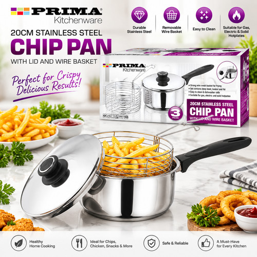 20cm chip pan - s/s, lid
